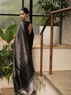 Black Stripe Pure Glass Tissue Silk Banarasi Saree
