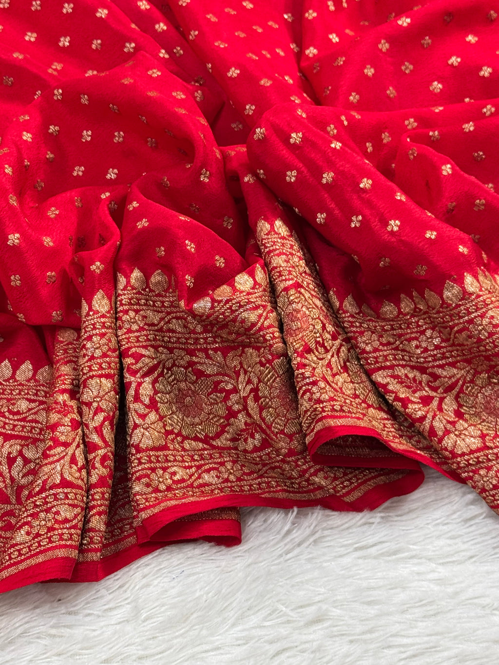 Red Pure Khaddi Crep Silk Banarasi Saree