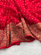Red Pure Khaddi Crep Silk Banarasi Saree