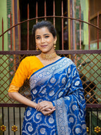 German Blue Mashru Kataan Silk Banarasi Saree
