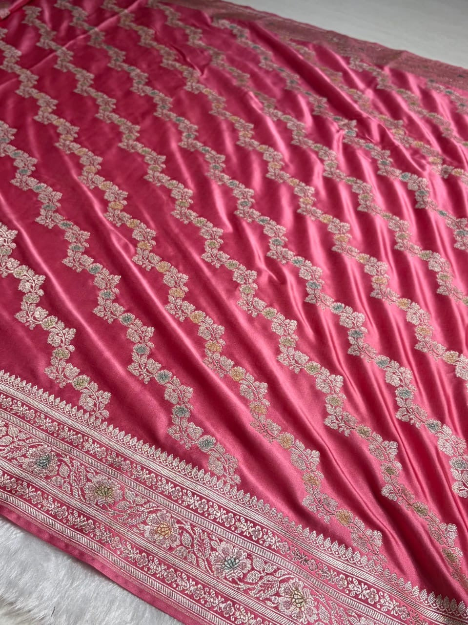 Rosy Pink Meenakari Mashru Katan Silk Banarasi Saree