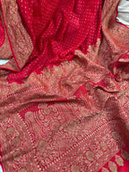 Red Pure Khaddi Crep Silk Banarasi Saree