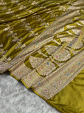 Olive Green Meenakari Mashru Katan Silk Banarasi Saree