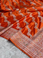Orange Meenakri Mashru Katan Silk Banarasi Saree