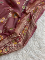 Pastels Handbrush Meenakari Pure Khaddi Georgette Silk Banarasi Saree