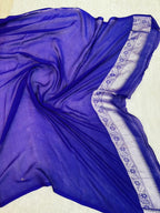 Blue Pure Tusser Georgette With Floral Meenakari Jall Banarasi Saree