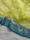 Lemon & Sea Green Pure Khaddi Chiffon Silk Banarasi Saree