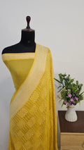 Lemon Yellow Pure Khaddi Georgette Silk Banarasi Saree