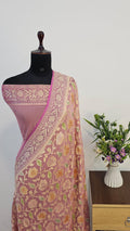 Mauve Pink Handbrush Meenakari Pure Khaddi Georgette Silk Banarasi Saree