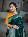 Bottle Green Swarovski Intricate Stone Work Banarasi Mashru Silk Saree