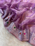 Lavender Pure Khaddi Tissue Chiffon Sona & Roopa Meenakari Banarasi Saree