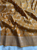 Mustard Pure Katan Silk Banarasi Jall Saree