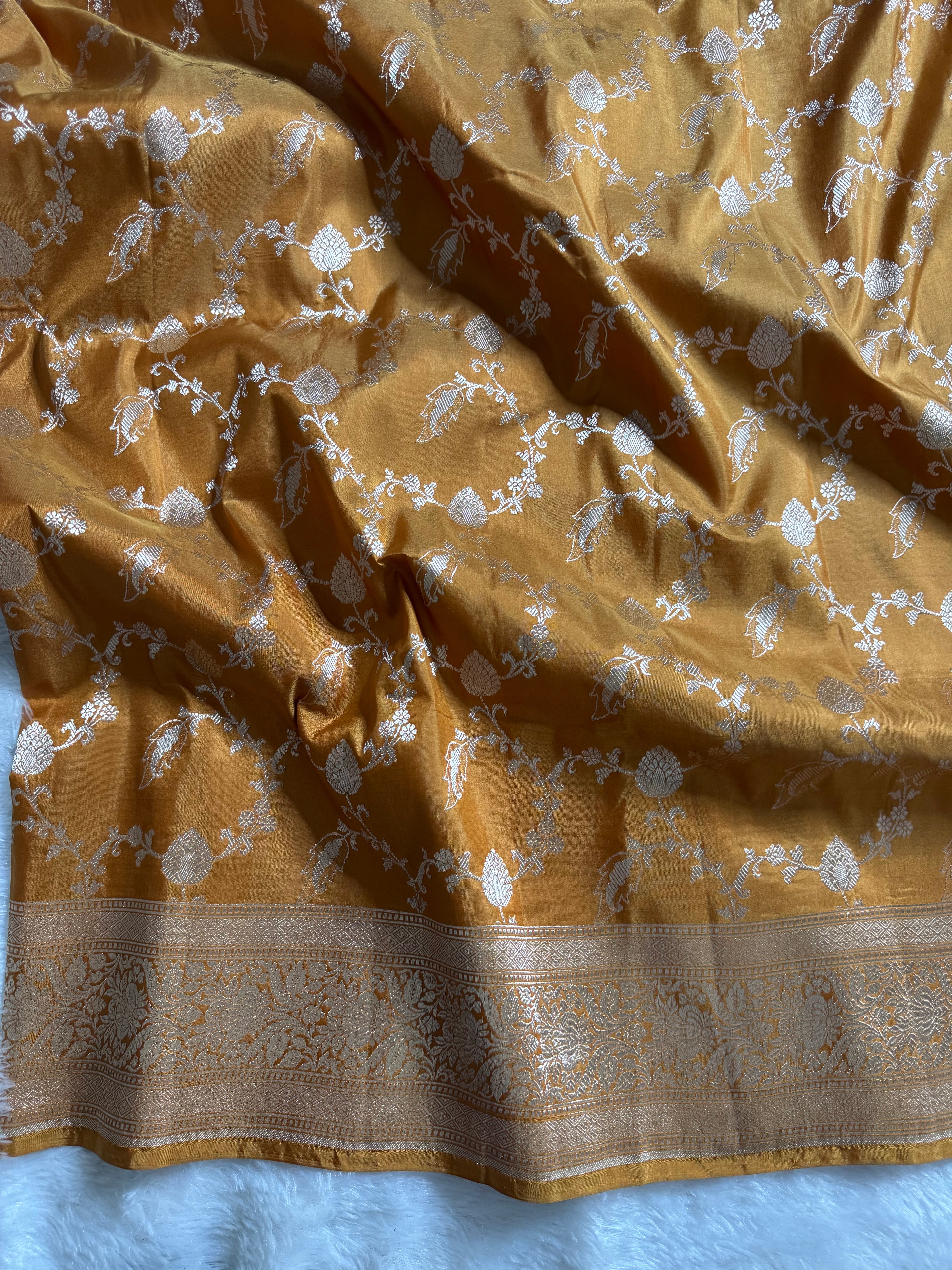 Mustard Pure Katan Silk Banarasi Jall Saree