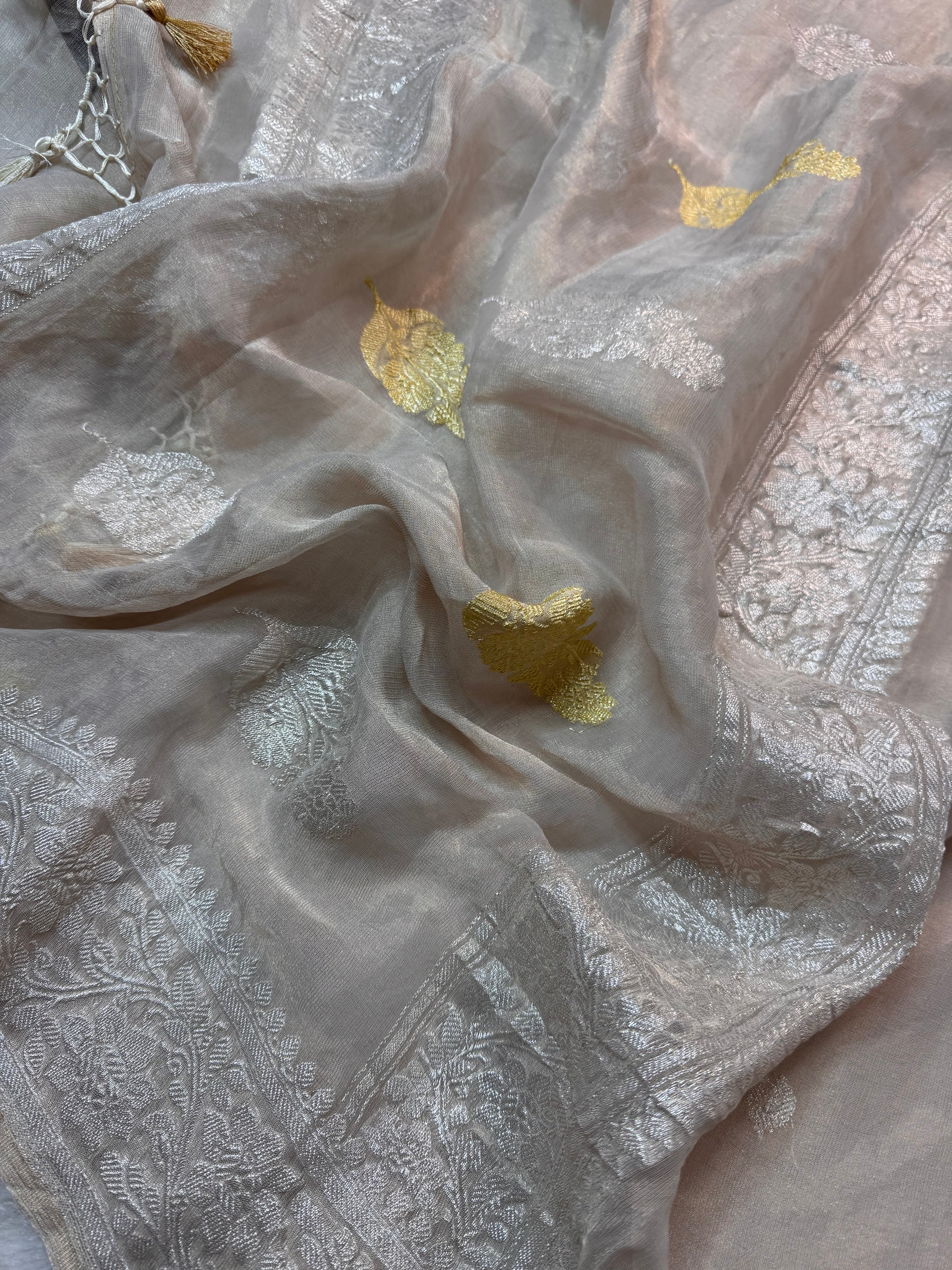 Natural Pure Khaddi Tissue Chiffon Sona & Roopa Banarasi Saree