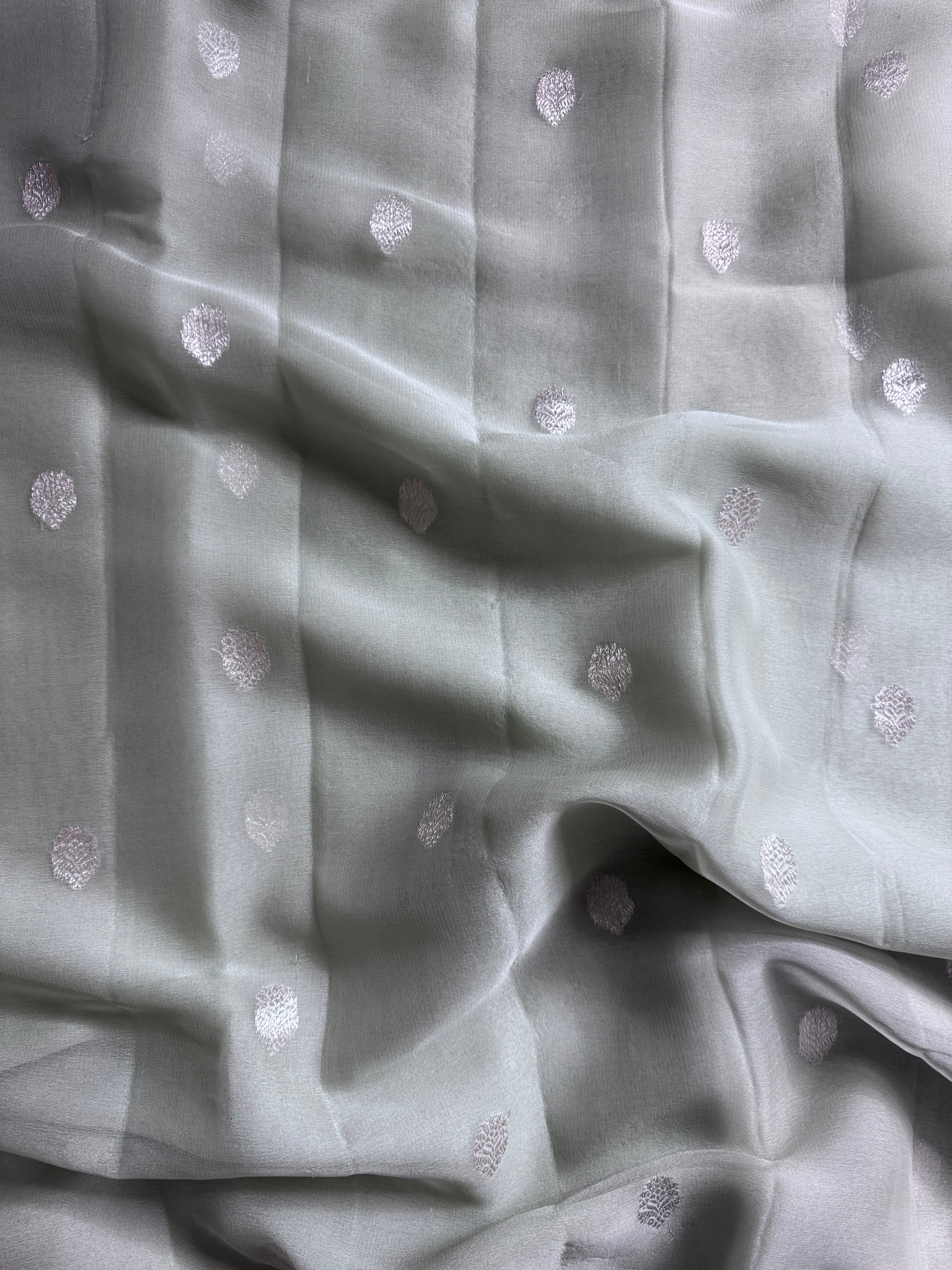 Pista Green Pure Khaddi Chiffon Silk Banarasi Saree