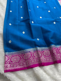 Teal Blue & Rani Pink Pure Khaddi Chiffon Silk Banarasi Saree