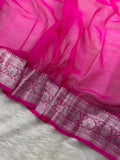 Hot Pink Pure Khaddi Chiffon Silk Banarasi Saree