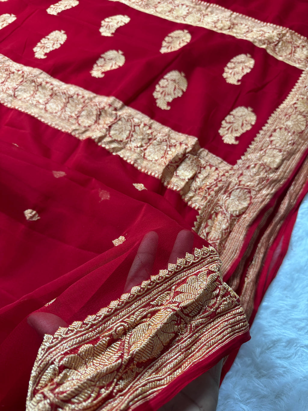 Red Pure Khaddi Chiffon Silk Banarasi Saree