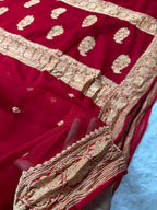 Red Pure Khaddi Chiffon Silk Banarasi Saree