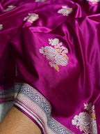Magenta Meenakari Mashru Katan Silk Banarasi Saree
