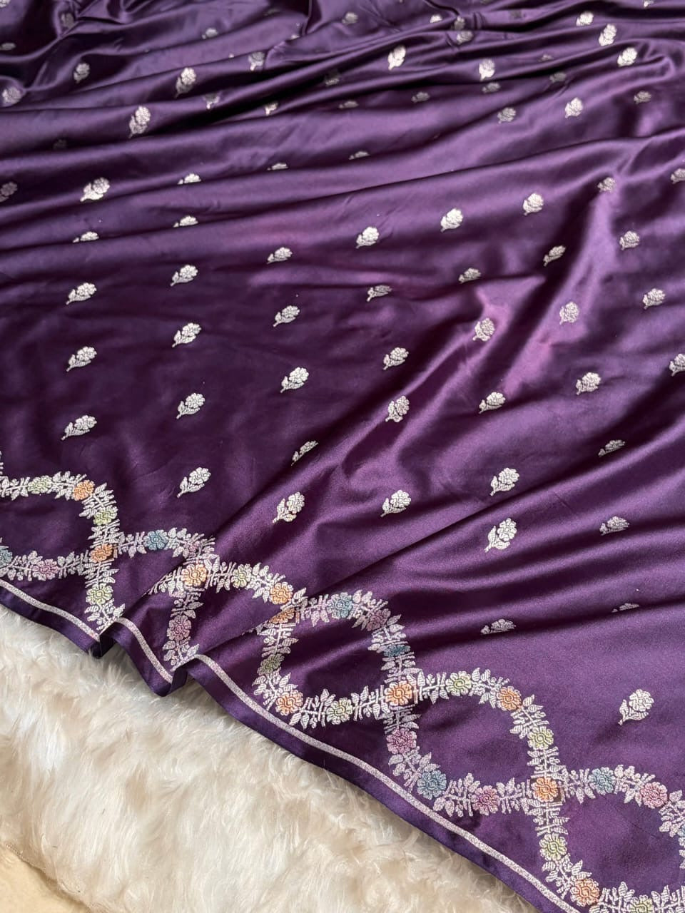 Deep Purple Meenakari Mashru Katan Silk Banarasi Saree