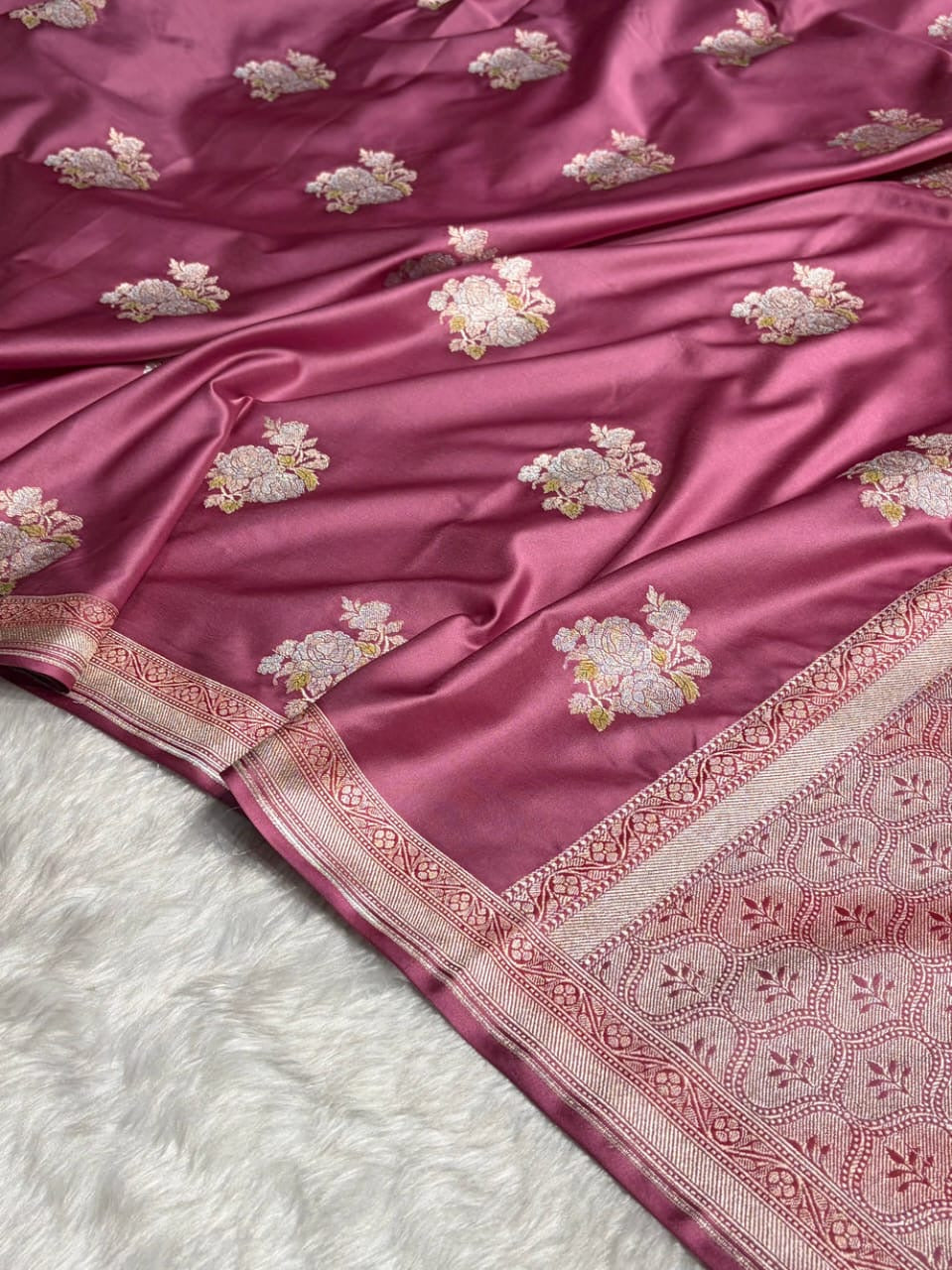 Mauve Pink Meenakari Mashru Katan Silk Banarasi Saree