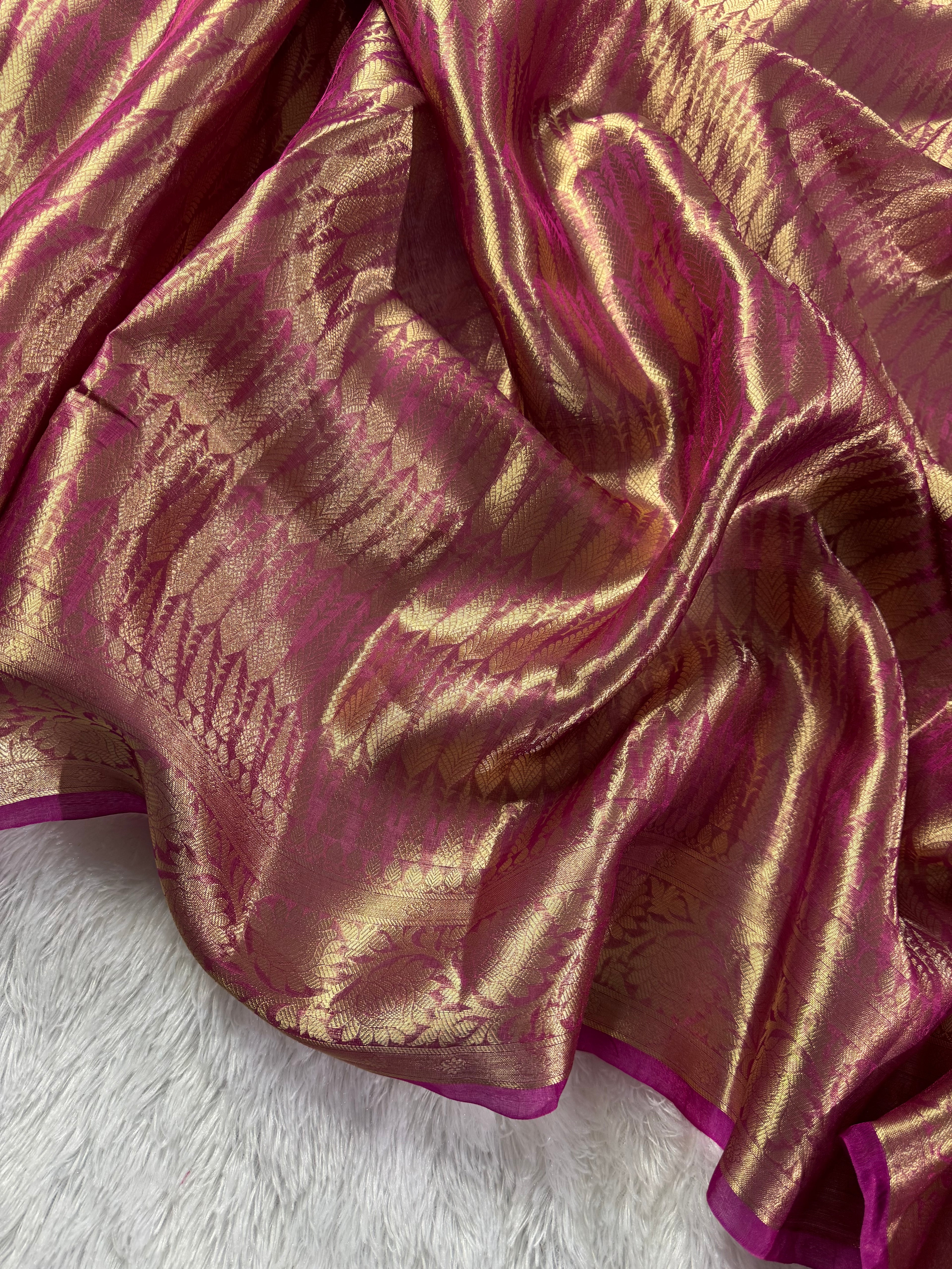 Rani Pink Pure Brocade Tissue Silk Banarasi Saree