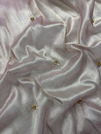 Rose Pink Tissue Silk Saree With Ghungroo & Mirror Work Designer Border Lace Saree