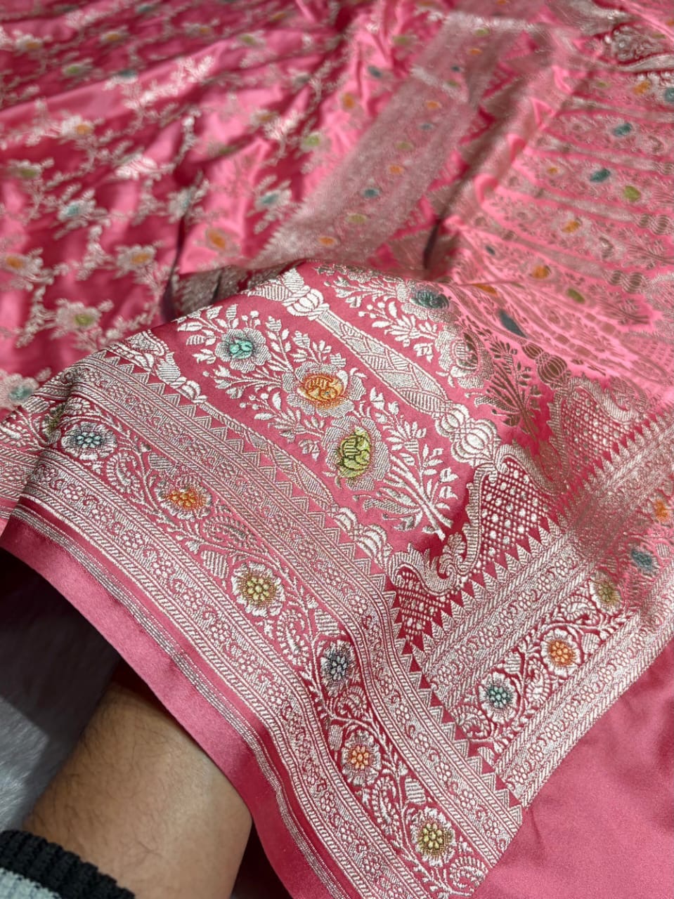 Pink Meenakari Mashru Katan Silk Banarasi Saree