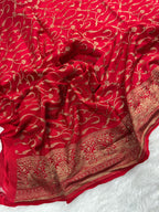 Black & Red Pure Khaddi Crep Silk Banarasi Saree