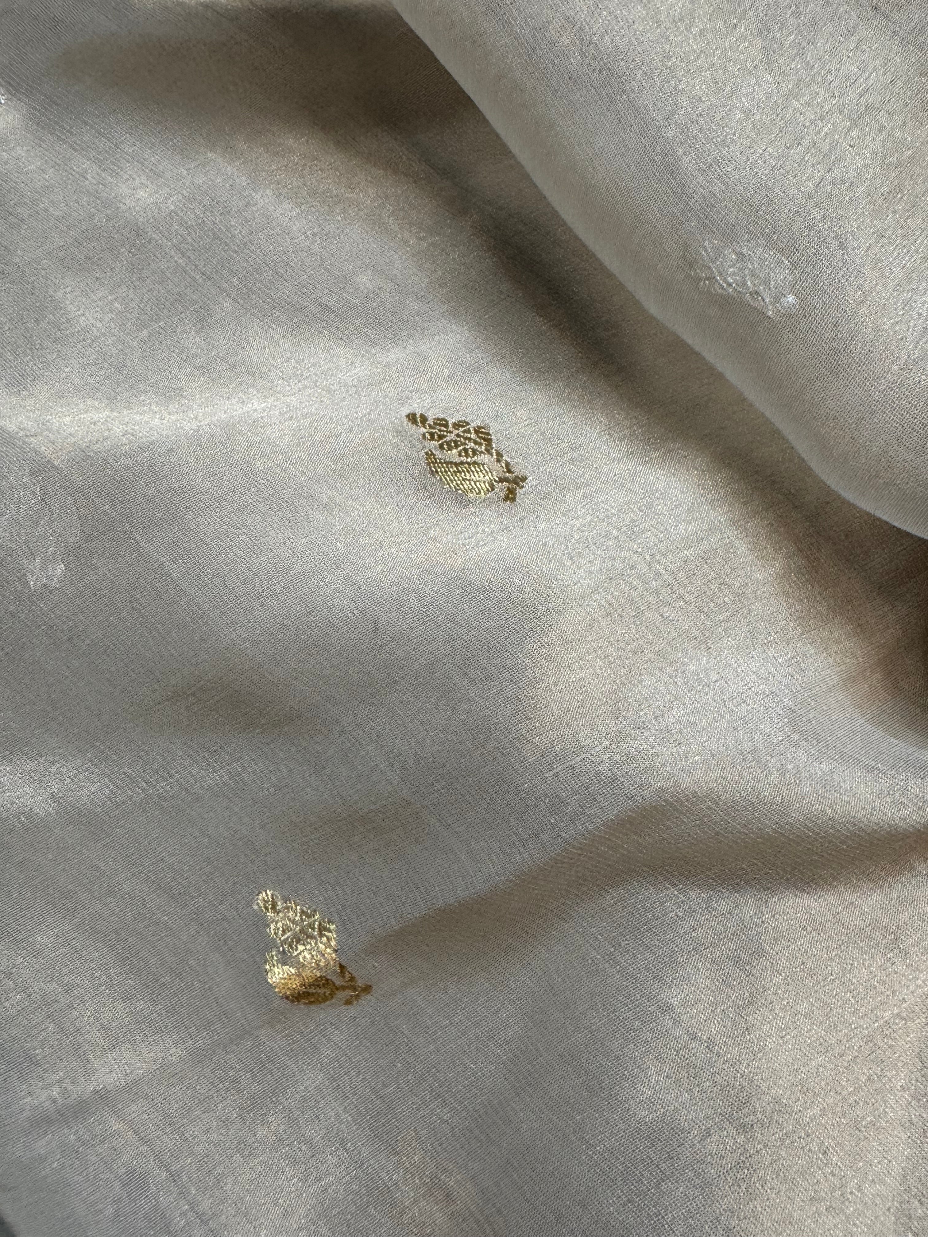Natural Pure Khaddi Tissue Chiffon Sona & Roopa Meenakari Banarasi Saree
