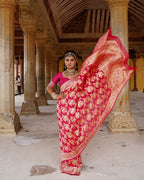 Rani Pink With Handbrush Pure Khaddi Georgette Silk Banarasi Saree
