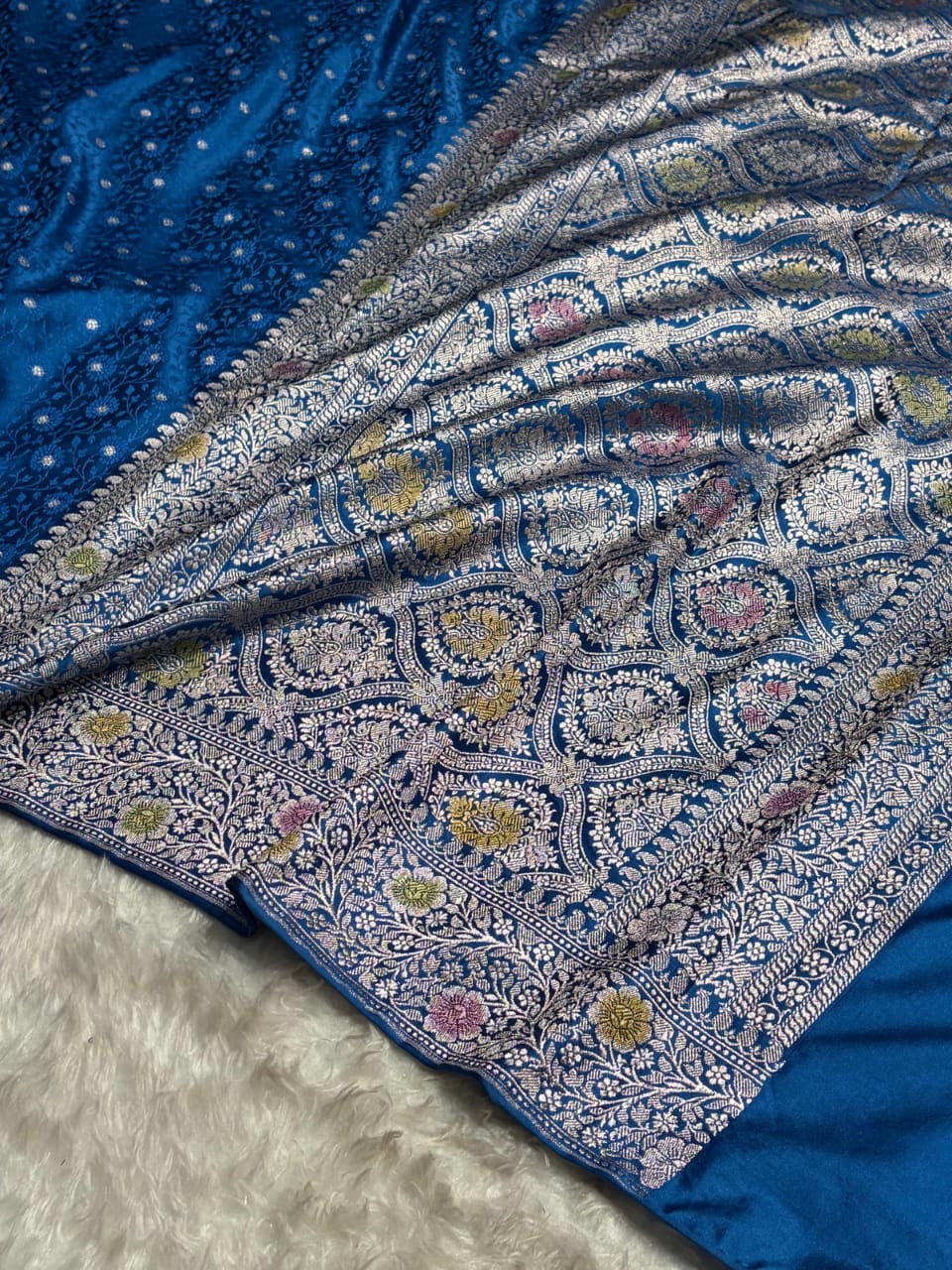 Peacock Tanchui Meenakri Mashru Katan Silk Banarasi Saree