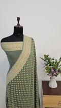 Sage Green Pure Khaddi Georgette Silk Banarasi Saree