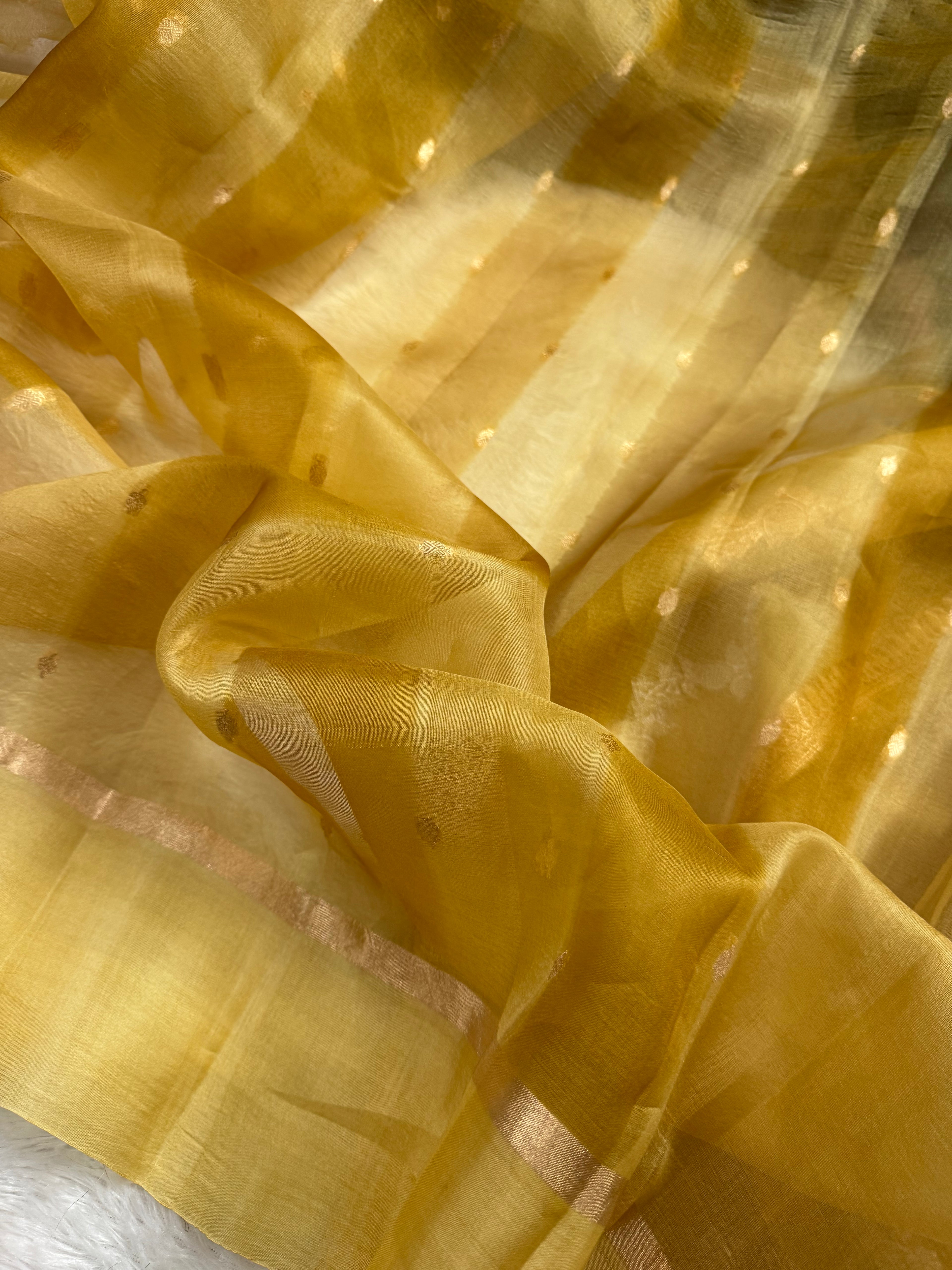 Rangkat Pure Kora Organza Sona & Roopa Zari Stripe Weaving Banarasi Saree