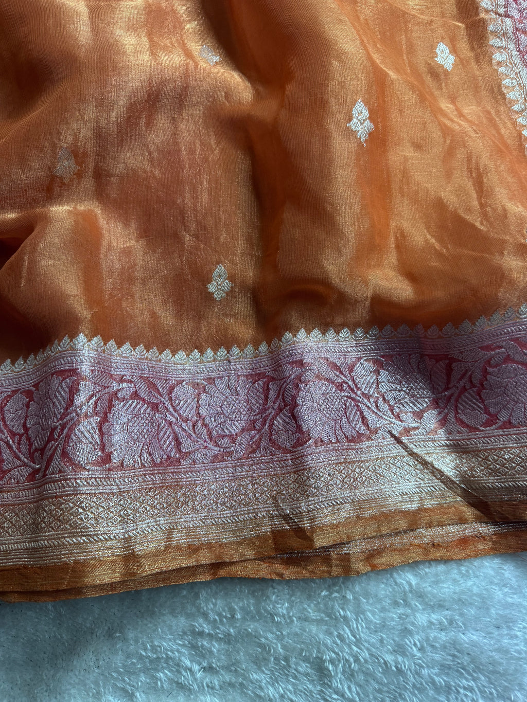 Pure khaddi Tissue Chiffon Silk Banarasi Border Booti 3d Saree
