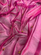 Rani Tissue Silk Saree With Ghungroo & Mirror Work Designer Border Lace Saree