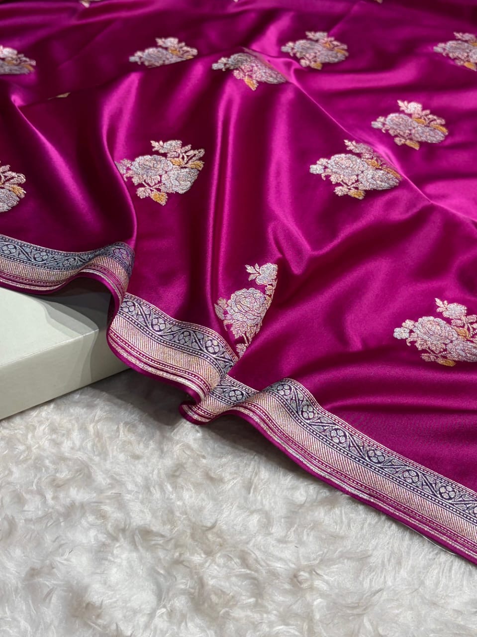 Magenta Meenakari Mashru Katan Silk Banarasi Saree