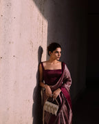 Reddish Wine Stripe Pure Tissue Silk Banarasi Saree