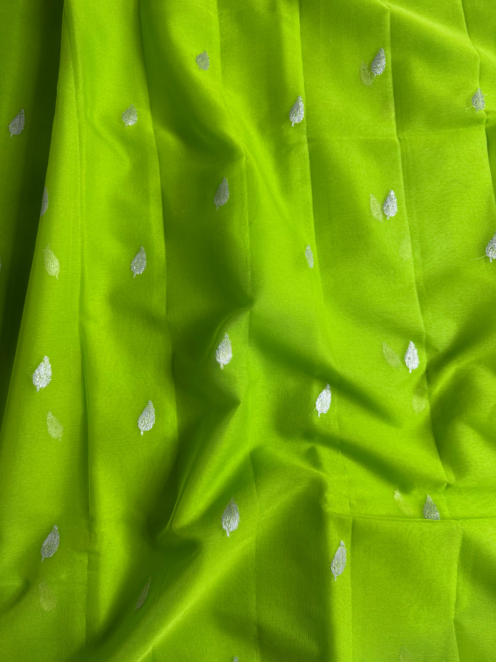 Bright Green Pure khaddi Chiffon Silk Banarasi Border Booti Saree