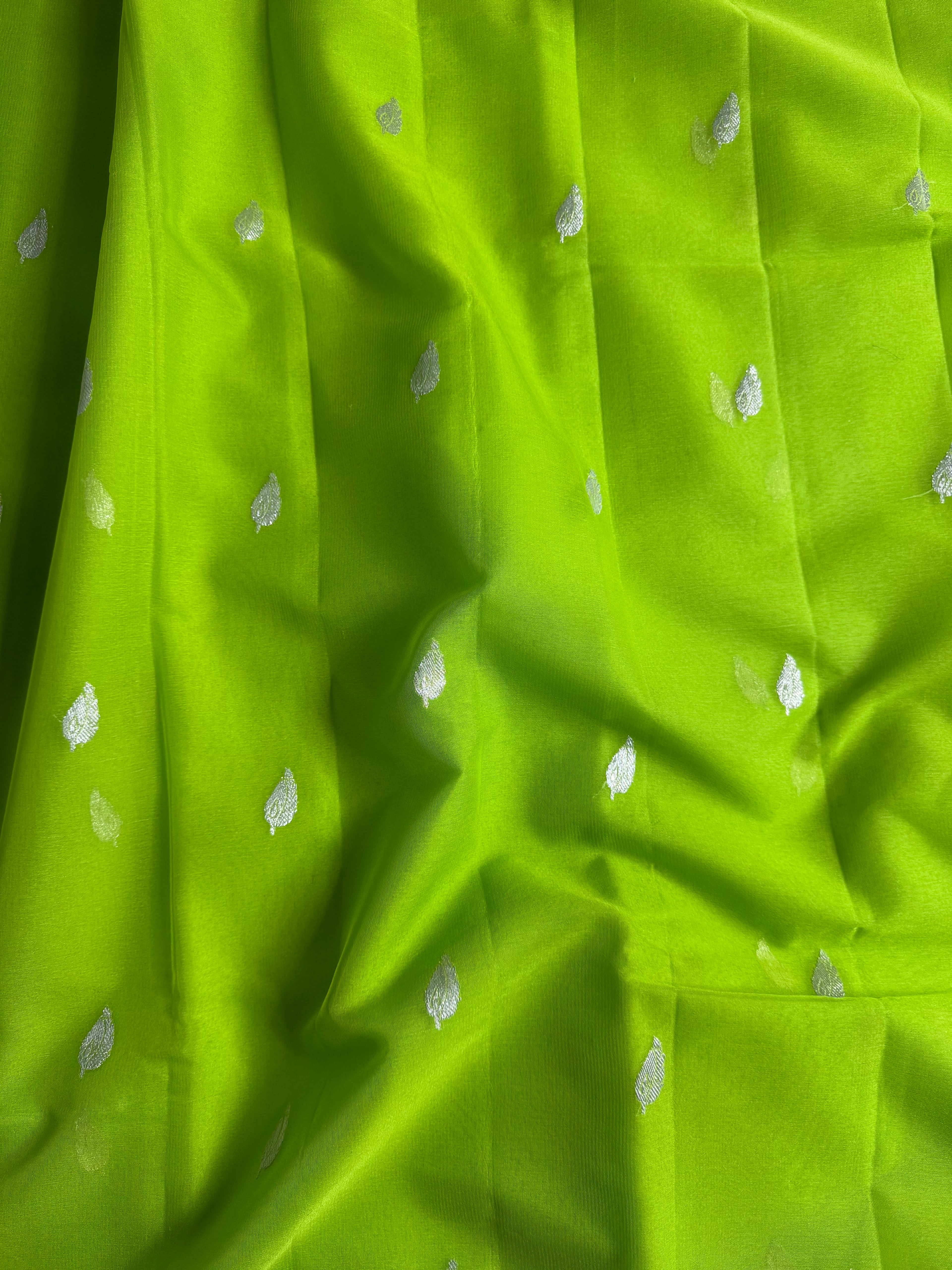 Bright Green Pure khaddi Chiffon Silk Banarasi Border Booti Saree