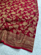 Red Pure Khaddi Georgette Silk Banarasi Saree