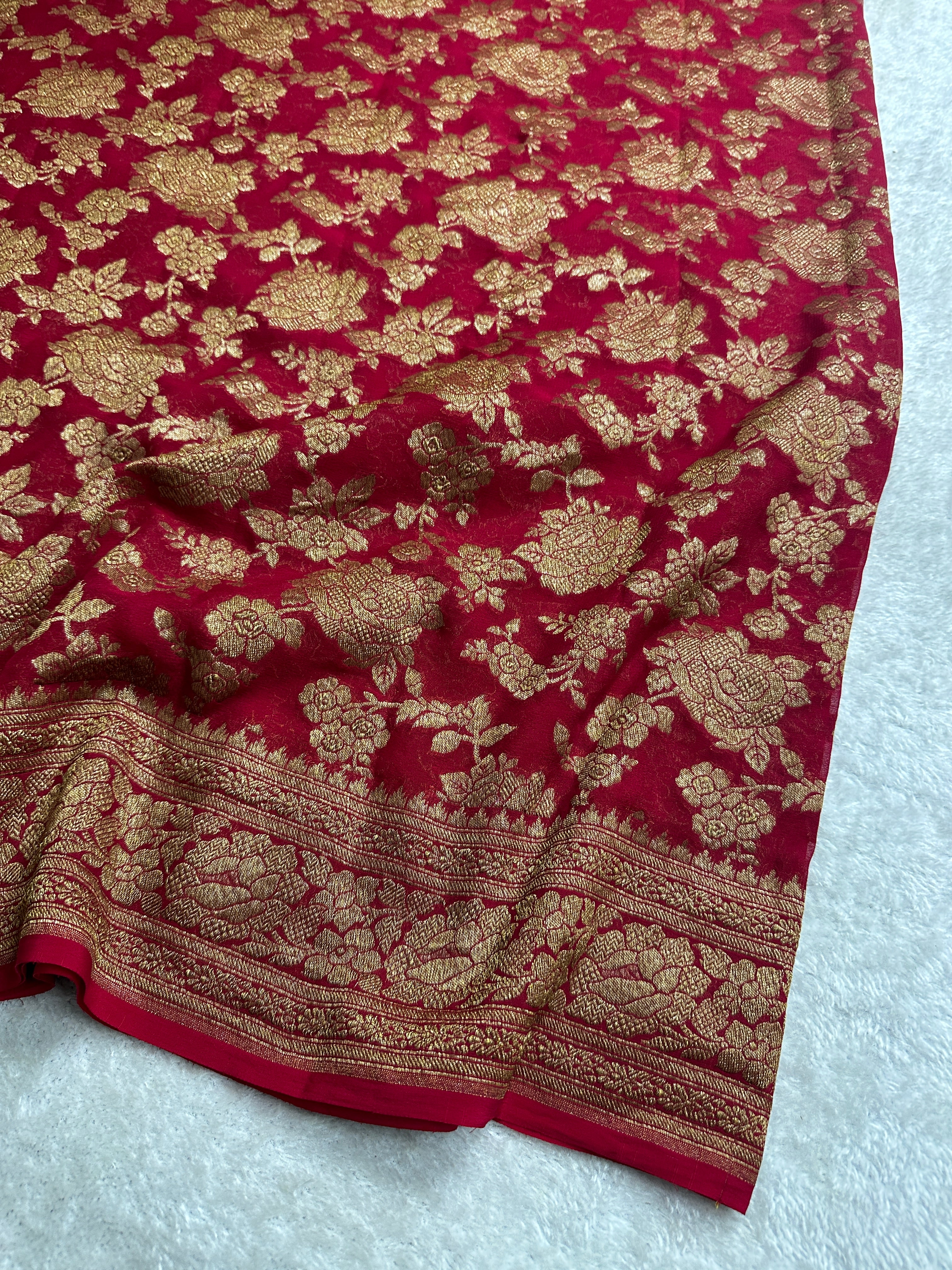 Red Pure Khaddi Georgette Silk Banarasi Saree