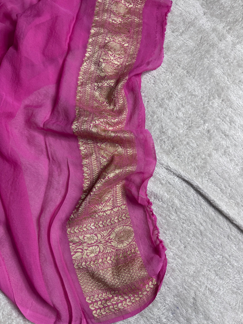 Onion Pink Pure Khaddi Georgette Silk Banarasi Saree