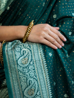 Bottle Green Swarovski Intricate Stone Work Banarasi Mashru Silk Saree