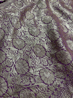 Regel Purple Pure Khaddi Georgette Silk Banarasi Stripe Saree