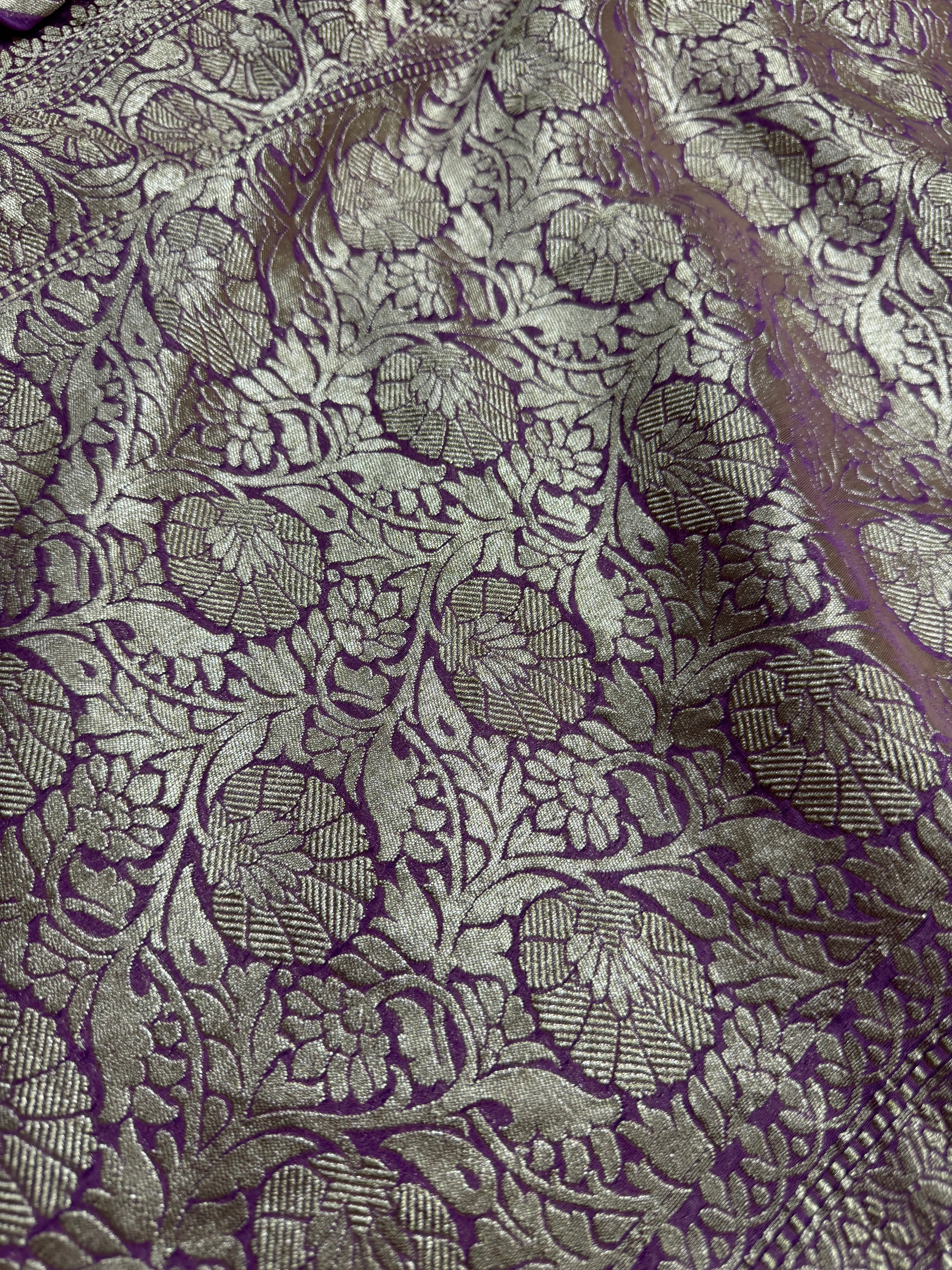 Regel Purple Pure Khaddi Georgette Silk Banarasi Stripe Saree