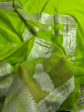 Bright Green Pure khaddi Chiffon Silk Banarasi Border Booti Saree