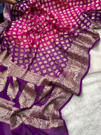 Rani & Purple Bhandej Dye Pure Chiffon Silk Banarasi Saree