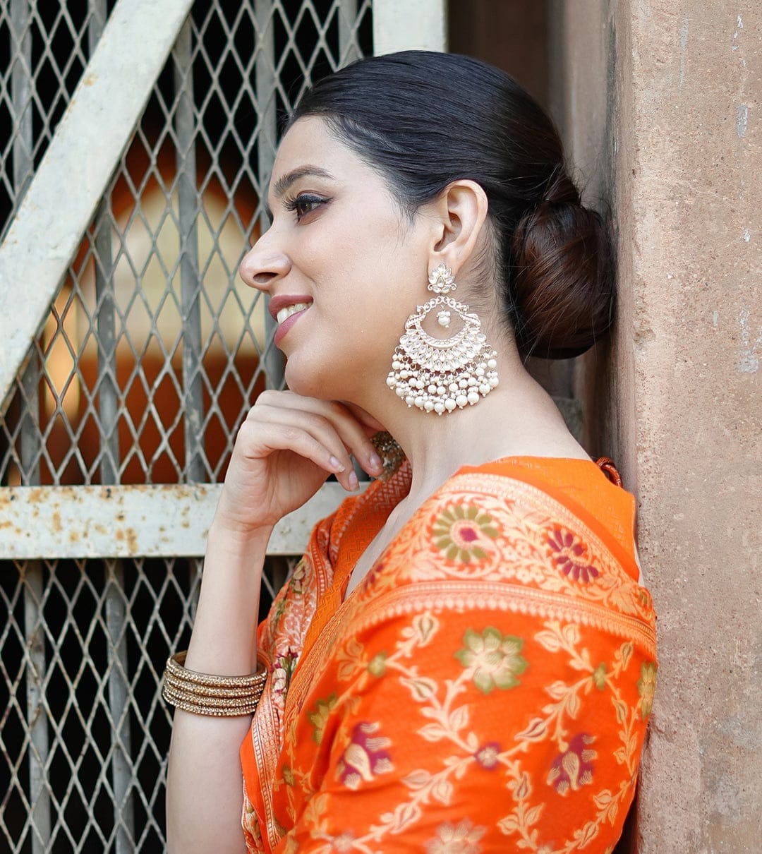 Fanta Orange Pure Khaddi Chiffon Silk Banarasi Saree